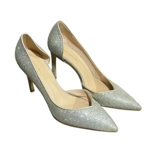 Stuart Weitzman Avenue‎ Metallic Silver Glitter Pumps Pointed Toe Heels Sparkle